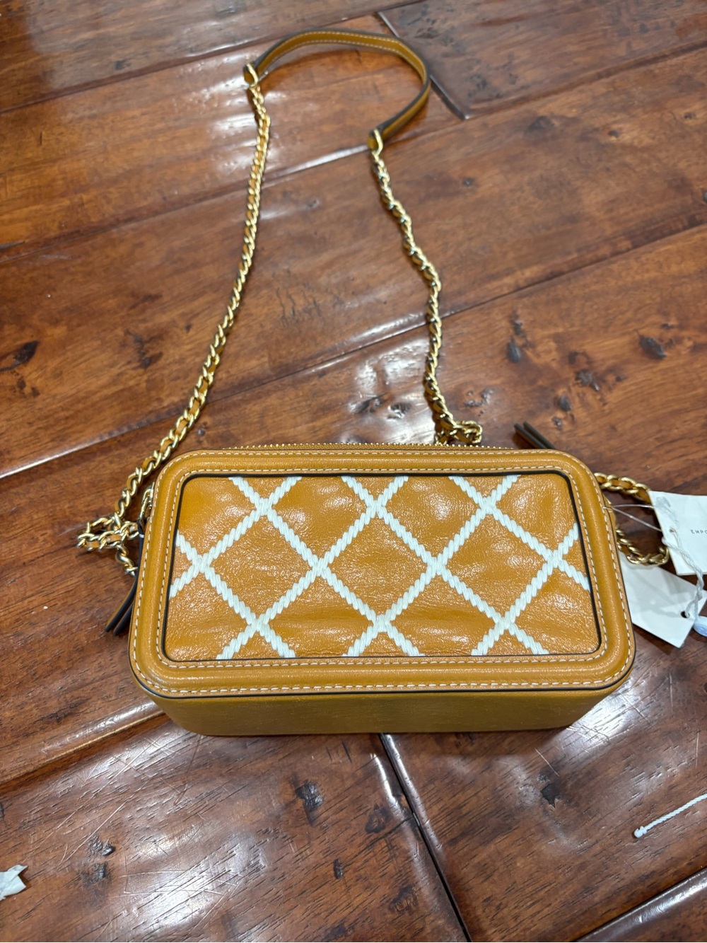 Tory Burch Fleming Pop Quilt Double-Zip Mini Bag Dark Cannoli NWT $498 retail